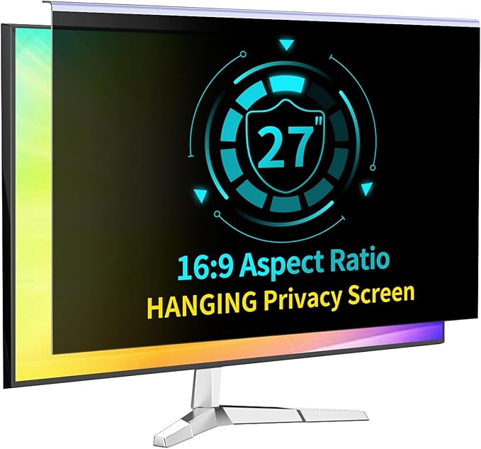 DEJIMAX 27 Inch Computer Privacy Screen for 16:9 Computer Monitor, Anti-Blue Light Monitor Privacy Screen Filter, Anti-UV Computer Shield, Hanging Type