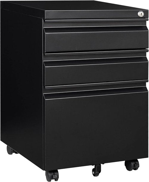 Regine Switzerland 3 Drawer File Cabinet - Lockable Rolling Metal Filing Cabinet for Home Office | Black, A4/Letter/Legal Size