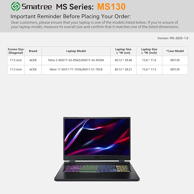 Smatree MS130 Hard EVA Protective Sleeve with Stand Compatible for 17.3 inch Acer Nitro 5 Gaming Laptop -AN517-42-R5KZ/AN517-42-R35M, for Nitro 17 AN17-71-75VK/AN17-51-70CB Gaming Laptop Bag