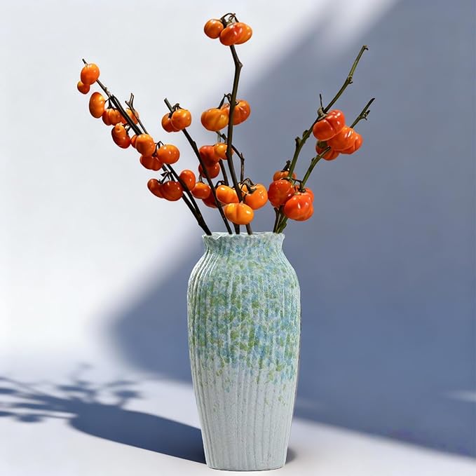 Green Vintage Vase, 9.8″ Large Rustic Ceramic Flower Vase, Decorative Farmhouse Vase Decor for Living Room Kitchen Centerpieces Wedding