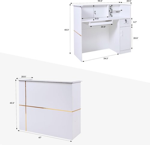 Modern Reception Desk | 50" Front Desk with Lockable Drawer, Keyboard Tray & LED Lights - Perfect for Lobbies & Salons