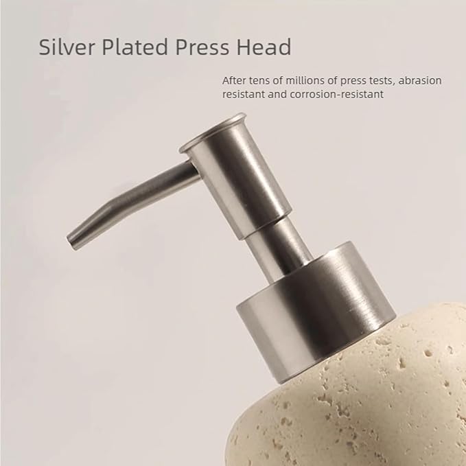 Liquid Soap Dispenser Refillable Stone Soap Dispenser Beige Travertine Liquid Shampoo Bottles Marble Hand Soap Dispenser for Bathroom Kitchen Decor