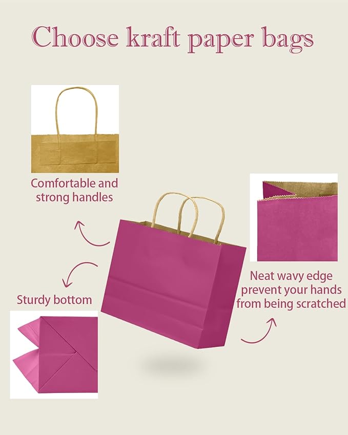 qiqee 13"x4.5"x10" Large Gift Bag with Handles Bulk 32PCS Gift Paper Bags Rosy Bags Multiple Uses (Wide Large)