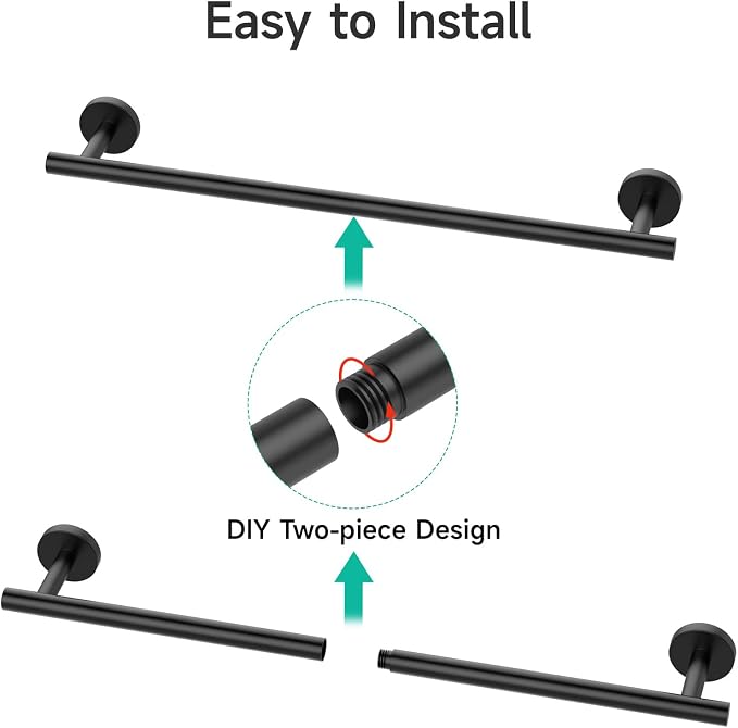 USHOWER Matte Black Towel Bar, 18-Inch Towel Rack for Bathroom Wall Mounted, Thicken SUS304 Stainless Steel Towel Rod Modern Home Decor (Total Length 20-Inch)