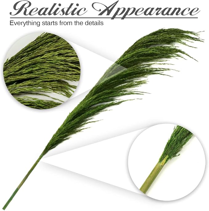 Pampas Grass Decor Tall,Long Pampas, Large Pompas Floral, Elegant Feather Flowers for Wedding Decorations, Living Room Decor (Natural Green, 6pcs 43.3"(110cm))