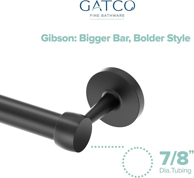 Gatco 5211MX Gibson Towel Bar | Retro Modern Wall-Mounted Bathroom Towel Bar | Stylish Decorative Hardware, Heavy Duty Metal, EZ Ancor Mounting | Matte Black Finish