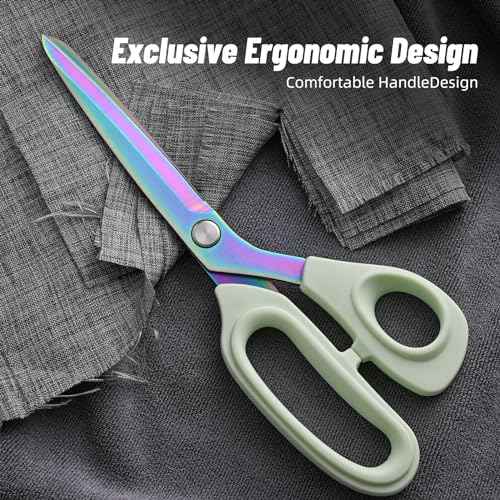 Premium Fabric Scissors Heavy Duty Multi-Purpose Titanium Coated Stainless Steel Leather Sewing Tailor's Scissors with Comfortable Handles, Craft Clothing shears (9.8 in.)