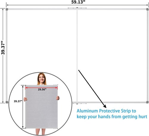 JILoffice Large Dry Erase Whiteboard - 60x40 Inches, Magnetic with Silver Aluminum Frame | Wall-Mounted for Office, Home & School