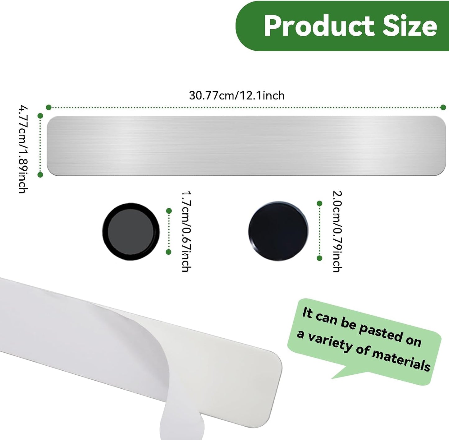 ZDZBLX Magnetic Board Set - Frameless Stainless Steel Strips with Adhesive Backing | 2 Pcs for Home, Office, Kitchen Use, Includes 10 Black Magnets