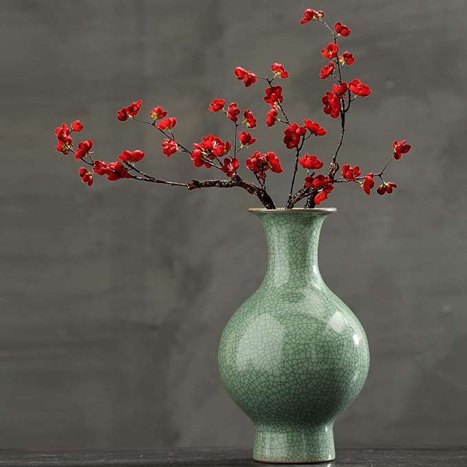 11.2Inches Chinese Ceramic Art Handmade Antique ice Crack Glaze Chinese vases Big China Porcelain Flower Bottle Green Vase for Flowers Home Decoration
