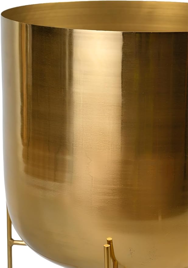 Serene Spaces Living Tall Gold Planter with Detachable Metal Stand - Modern Mid Century Decorative Indoor Plant Pot - Large Floor Planter for Living Room, Kitchen, Office - 26" H x 9.25" Diameter