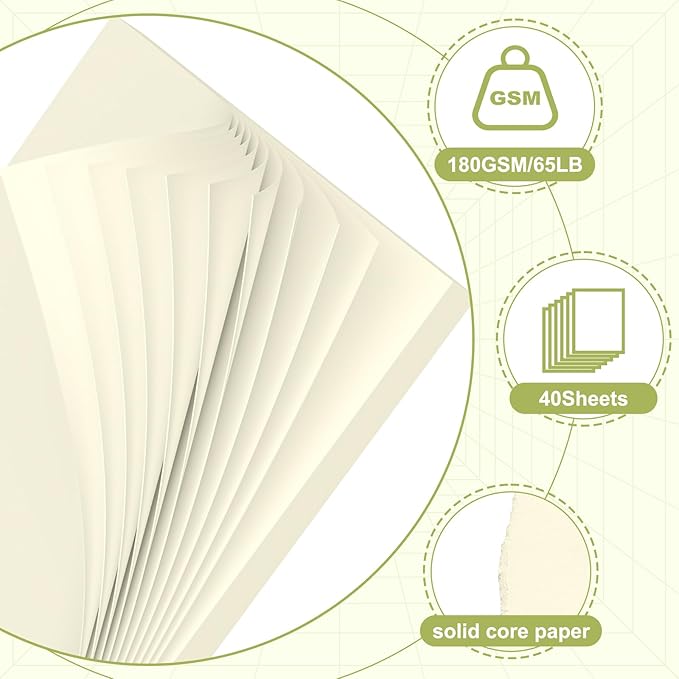 40 Sheets Cardstock 8.5x11, 65lb Cream Card Stock, Construction Paper, 180gsm Thick Printer Paper for Printing, Painting, Card Making, Kids School Supplies,Party Decorations