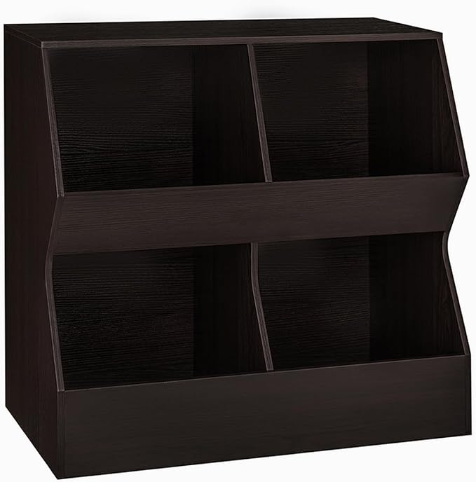 DINZI LVJ Kids Bookshelf, Toy Storage Organizer, Wooden Toy Cabinet, 4 Cubby Children Bookcase, 31.5" L Toddler Book Shelf for Bedroom, Nursery, Hallway, School, Espresso