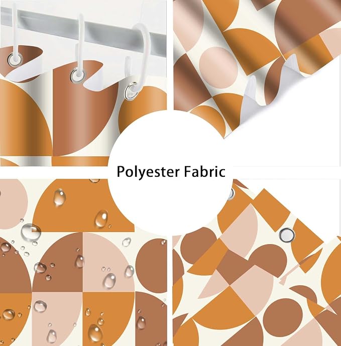 Vintage Orange and Beige Mid Century Modern Shower Curtain Boho Abstract Geometric Art Shower Curtains for Bathroom Decor 72x72 Inch Colorful Unique Pattern Washable Fabric Bathroom Set with 12 Hooks