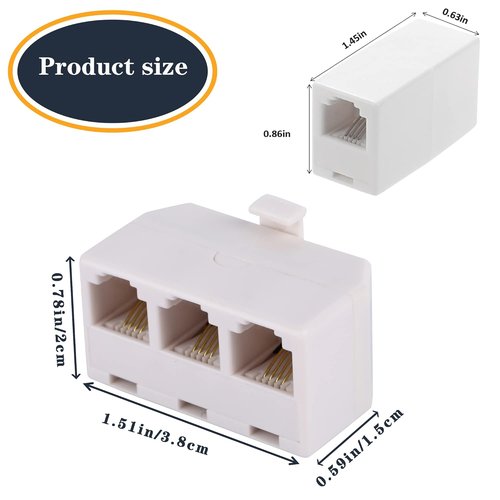 LanSenSu Phone Jack Splitter 2-Pack with Coupler - RJ11 6P4C Male to Female, Beige (3 Way)