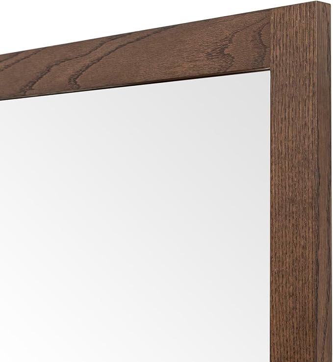 ARIEL Rectangular Wooden Mirror 30" x 36" in Brown Oak, Flexible Horizontal/Vertical Hanging for Bathroom, Vanity, Entryway & Living Room Decor, Farmhouse Style