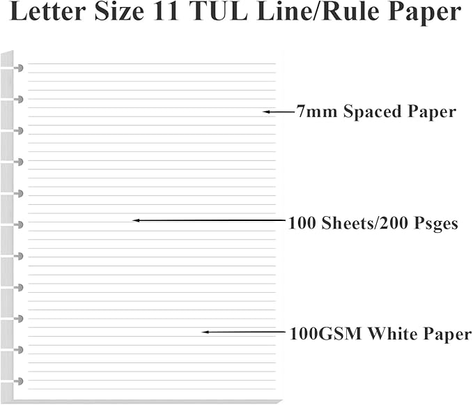 (3-Pack) Letter Size Discbound Refill Paper, 11 Disc Paper Refill for Note-Taking System Discbound Planner, 300Sheets / 600Pages Discbound Paper, 100gsm, White, 8.5'' x 11''