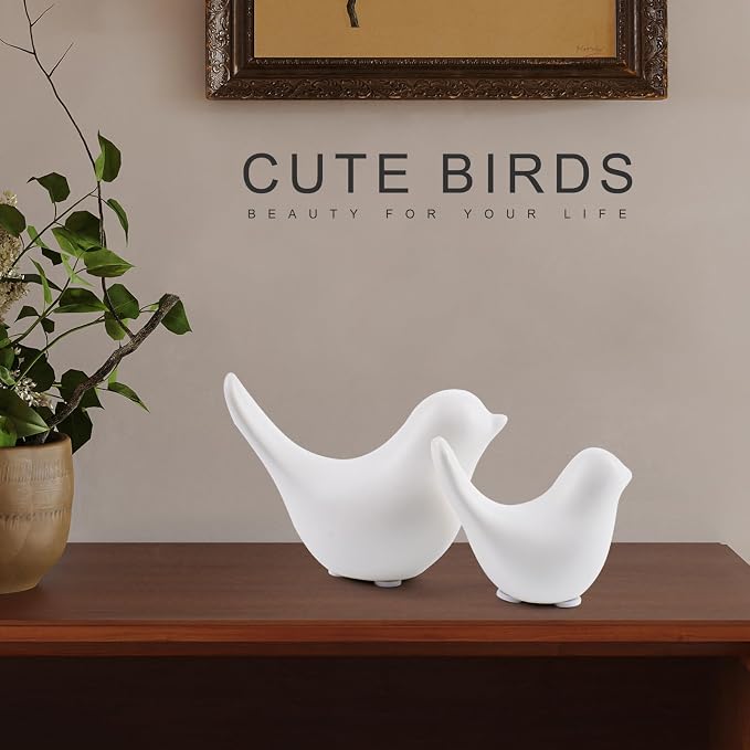 Notakia Small White Birds Statues Home Decor Modern Style Decorative Ornaments for Living Room Decor, Bedroom, Office Desktop, Cabinets (2Pcs White Birds)