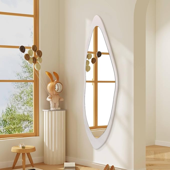AAZZKANG Irregular Full Length Mirror Wooden Asymmetrical Wall Mirrors Modern Large for Bedroom Dressing Room Living Room Entryway 47"x16"