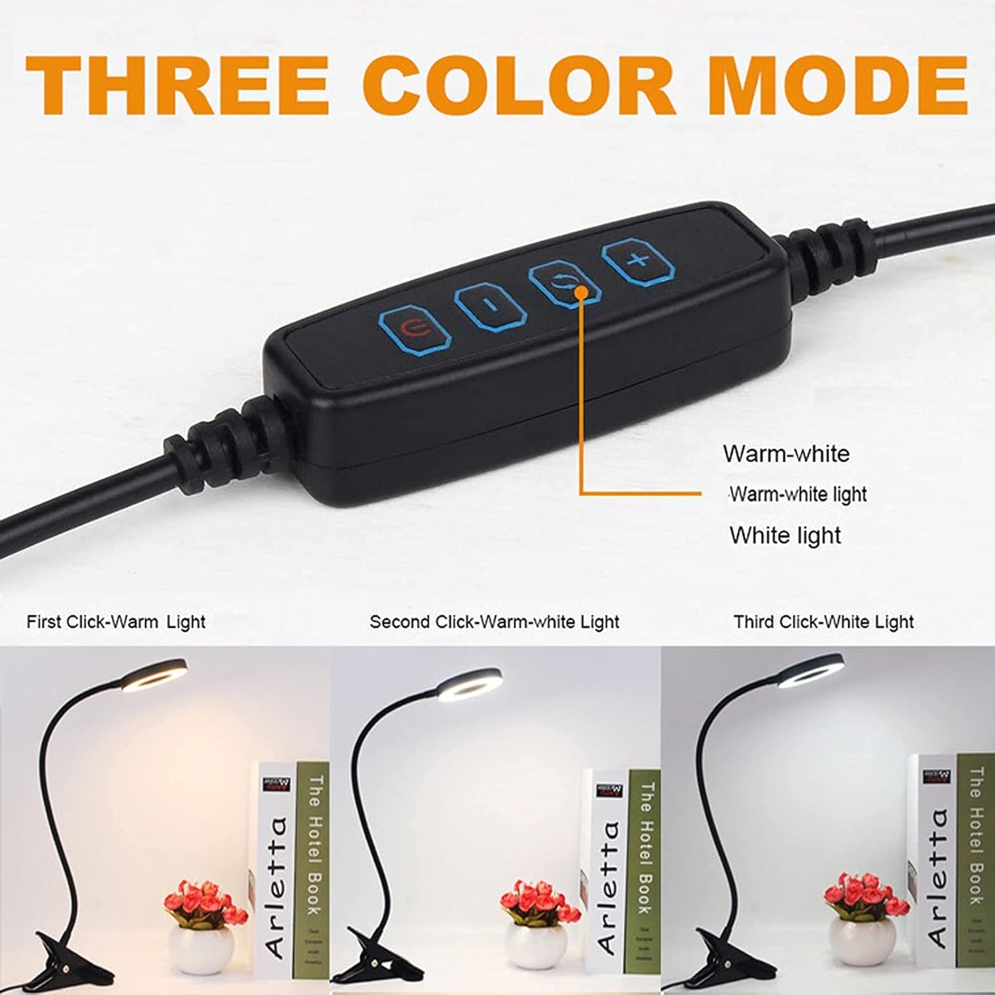 Skiennix LED Desk Reading Light - Adjustable Clamp-On Design with 3 Color Modes & 10 Brightness Levels | Black