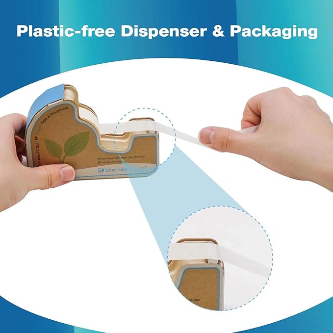 Masking Tape Dispenser，Plastic-Free Masking Tape Dispenser with 4 Rolls 3/4 in x 550 in Paper Tape, Label Tape Dispenser Desk for Masking, Labeling, Office Home School