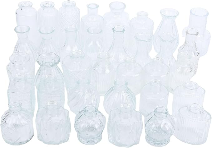 Zerodis Glass Bud Vases, Vases Vintage Elegant Small Flower Wedding Banquets Table Setting Decorative for Birthday Anniversary Tabletop Decor Glass Bud,Transparent