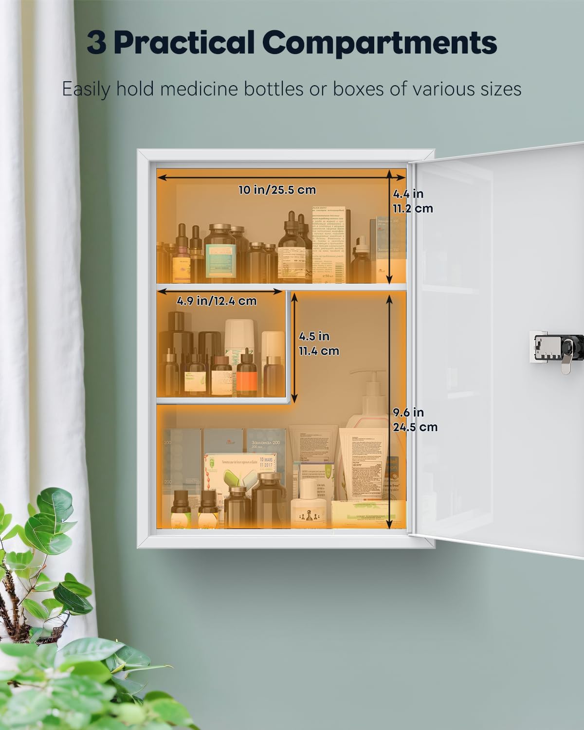 Uniclife Wall Mount Medicine Cabinet - Locking First Aid Organizer with Combination Lock | Large White Steel Storage Box