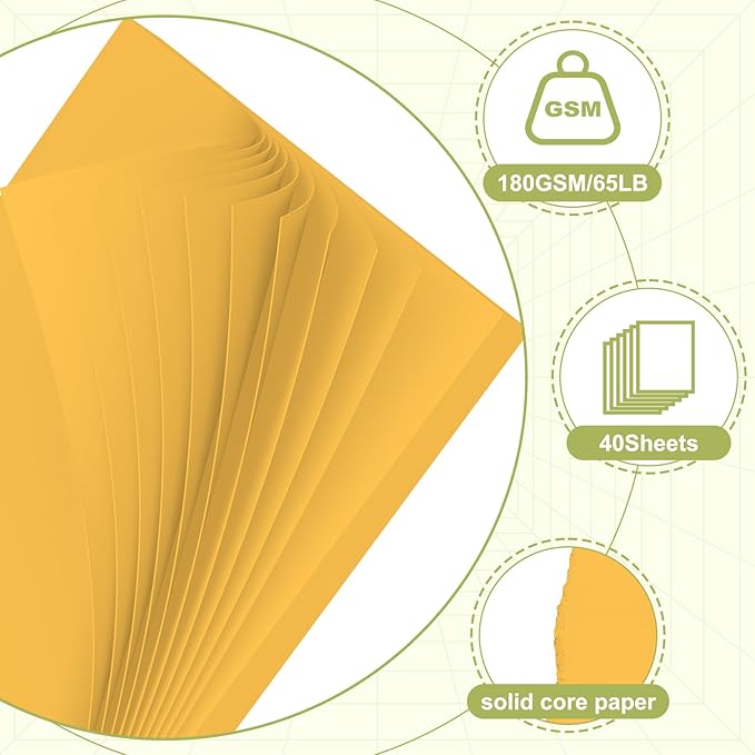 40 Sheets Cardstock 8.5x11, 65lb Orange Yellow Card Stock, Construction Paper, 180gsm Thick Printer Paper for Printing, Painting, Card Making, Kids School Supplies,Party Decorations