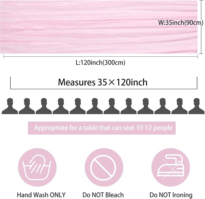 12 Pack 10Ft Cheesecloth Table Runner 35x120 Inch Boho Gauze Table Runner Rustic Cheese Cloth Long Romantic Table Runners for Wedding Bridal Shower Birthday Party Table Decor (Pink Purple)