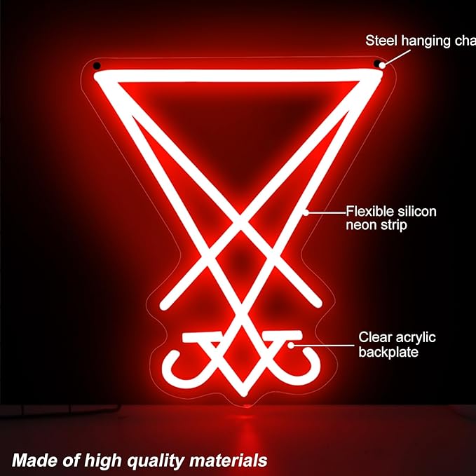 Sigil of Lucifer Gothic Baphomet Neon Light for Wall Decor, Gothic Satan Sigil,Gothic Home Decor, Witch Decor, Dark Art Decor, 3D Engraved Neon Sign For Halloween & Home Ambiance