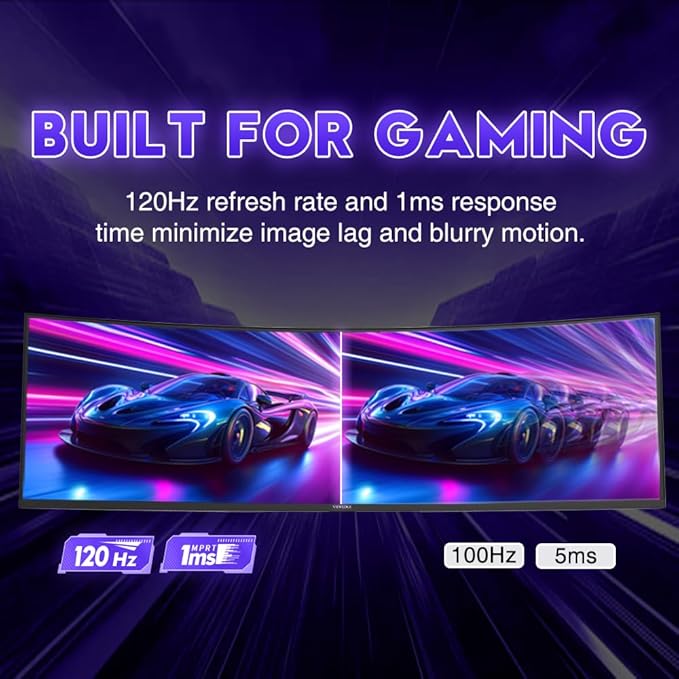 Viewedge 49" Curved Monitor Ultrawide Gaming 120Hz 1ms 32:9 DQHD 5120 x 1440P Computer Monitor, R1500, 110% sRGB, DisplayPort, HDMI,Support Crosshair and Wall Mount