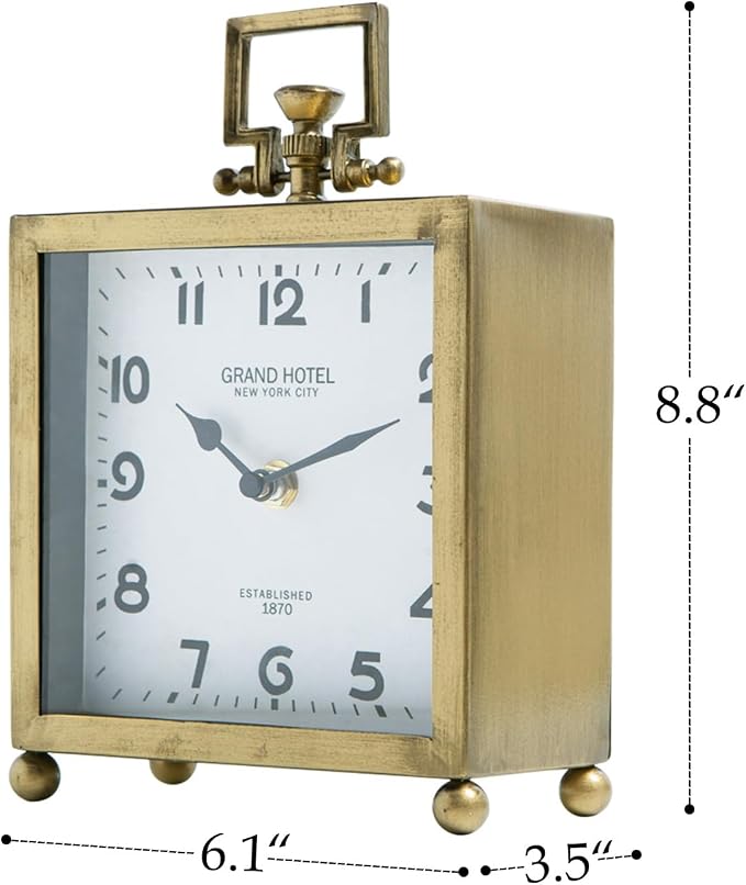 NIKKY HOME Vintage Gold Table Clock, Silent Classic Large Mantel Clock | Non-Ticking Battery-Operated Metal Elegant Decorative Desk Clock, Perfect for Living Rooms, Offices, Shelves