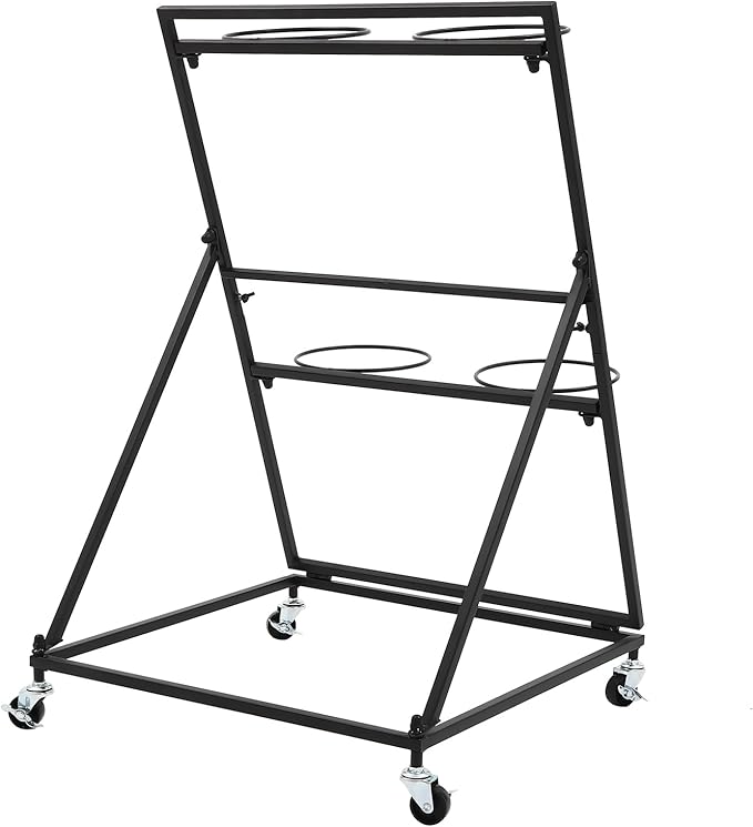 DYRABREST Flower Display Stand with Buckets, Black 3 Layers Metal Plant Stand with 4 Pieces Buckets, Moving Florist Bouquet Shelf for Fresh Flower Shop, for Patio Garden, Outdoor Flower Pop-Up Events