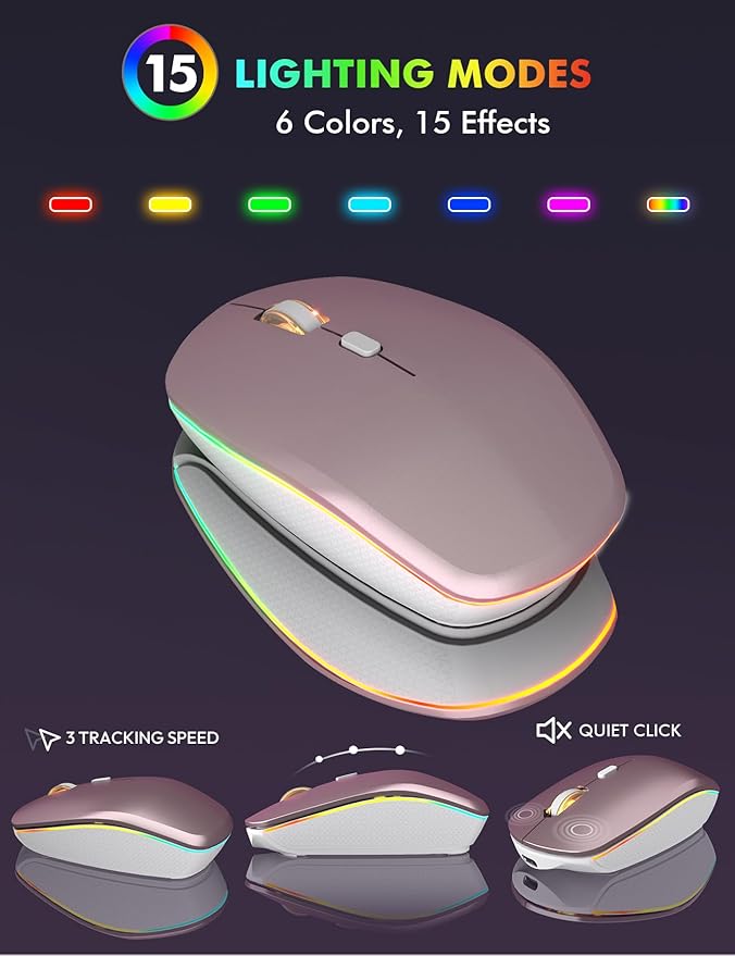 Wireless Keyboard and Mouse Combo, RGB Backlit, Rechargeable & Light Up Letters, Full-Size, Soft Typing, Sleep Mode, 2.4GHz Quiet Keyboard Set for Mac, Windows, Laptop, PC, Trueque (Rose Pink)