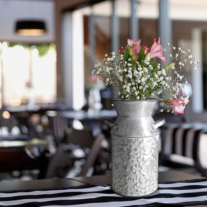 Galvanized Milk Can Antique Retro Vase Metal Planter Rustic Vintage Primitive Flower Holder Farmhouse Country Plant for Home Office Decor, 7.6”