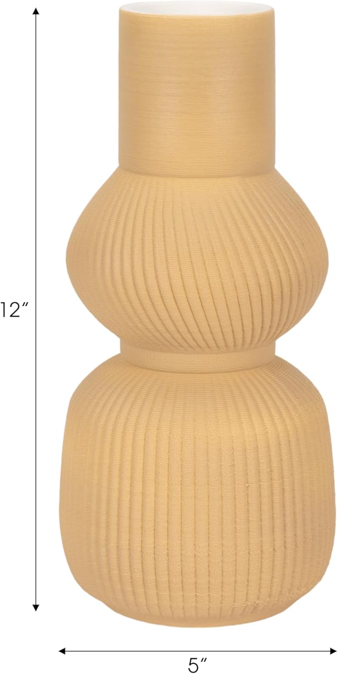 Ceramic Vase for Living Room Decor – Home Decor Accent for Bedroom, Table Accent, House, and Room Decor Display – 3D Printed Designed Flower Vase and Office Decor – 12" Brown