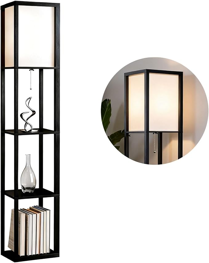 Floor Lamp with Shelves, Modern Square Shelf Lamp for Living Room, Corner Standing Lamp with Shelves for Bedroom, Office, Display Shelves with Light, Home Decor