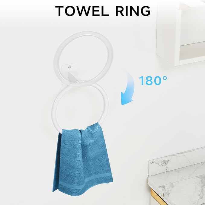 KLJKPA Bathroom Accessories Set, 4 Pieces White Bathroom Hardware Set, 24 inch Towel Bar, Towel Racks for Bathroom, Robe Towel Hooks, Toilet Paper Holder Wall Mounted