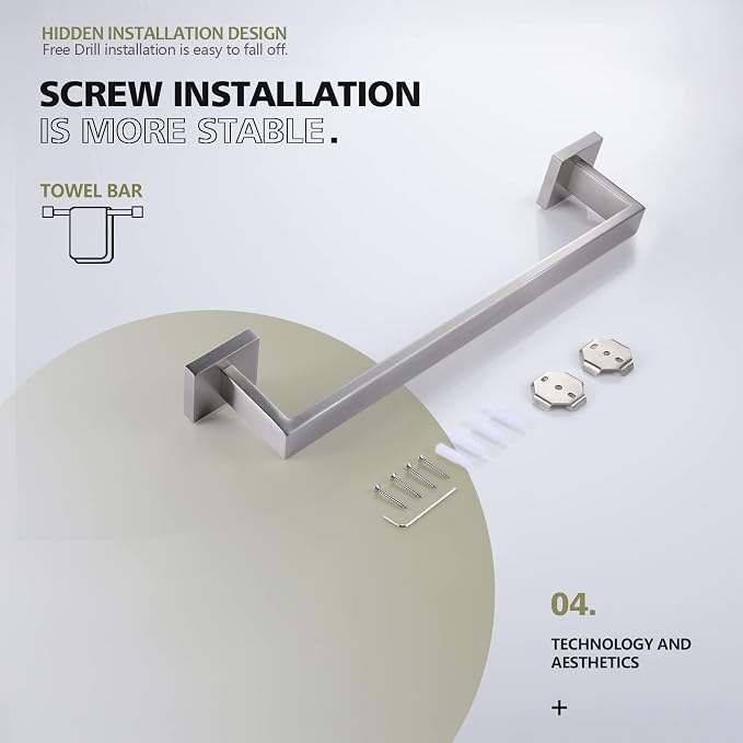 KOKOSIRI 16-Inch Single Towel Bar, Bathroom Kitchen Towel Holder, Wall Mounted SUS304 Stainless Steel Towel Rack, Brushed Nickel, B4003BR-L16