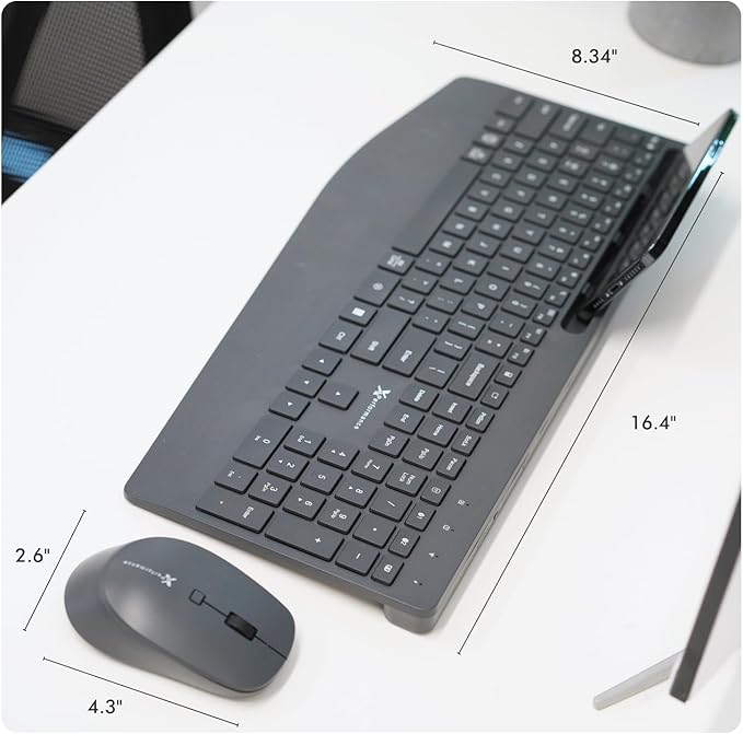 X9 Wireless Keyboard and Mouse Combo (Bluetooth + 2.4GHz) - Quiet, Full Size, Multi Device Keyboard and Mouse Wireless Combo with Wrist Rest, Phone Holder for Windows, PC, Laptop, Mac, Phone