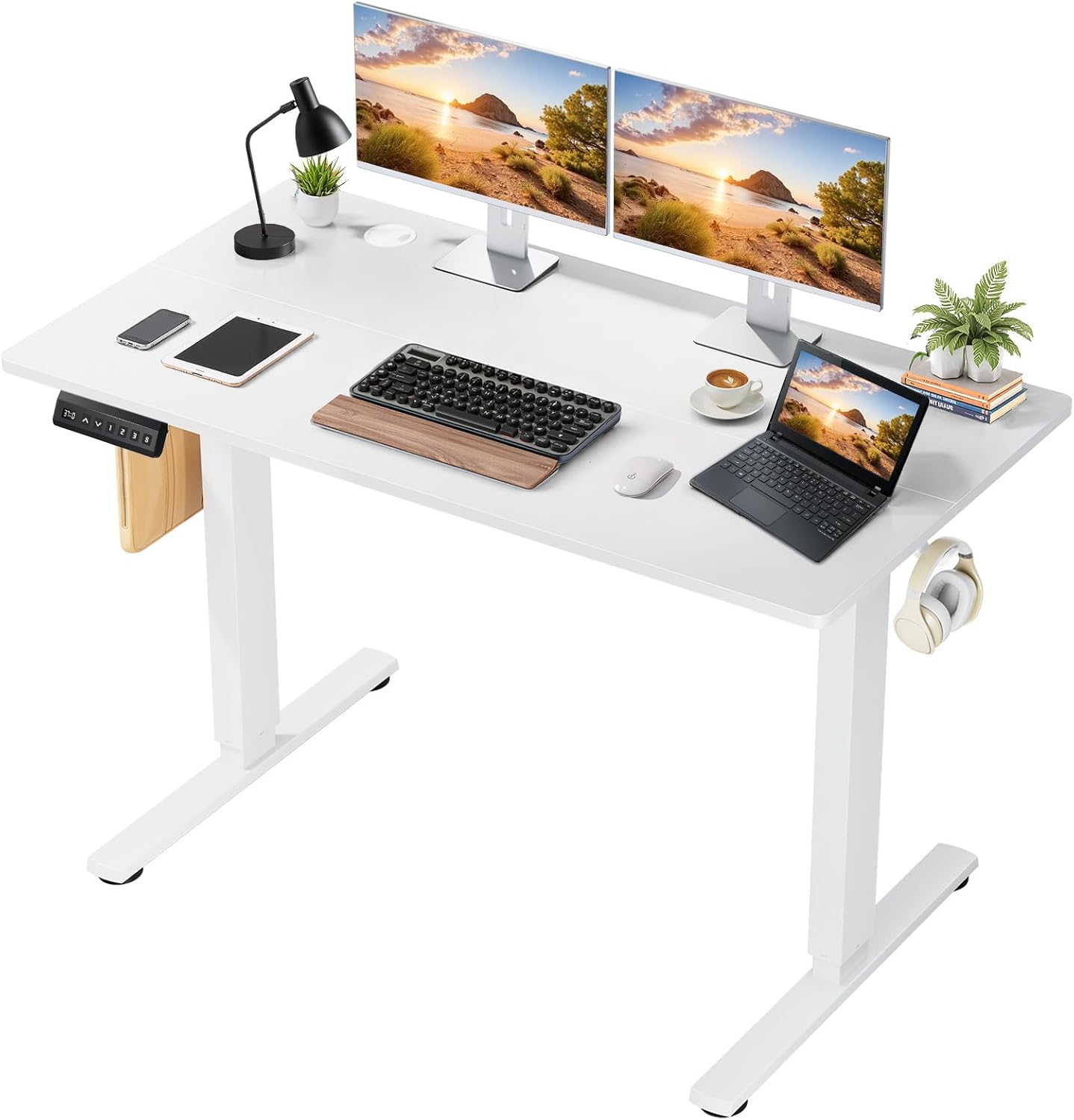 Skiennix Electric Standing Desk - Memory Height Adjustable Ergonomic Sit-to-Stand | 48 x 24 in, White