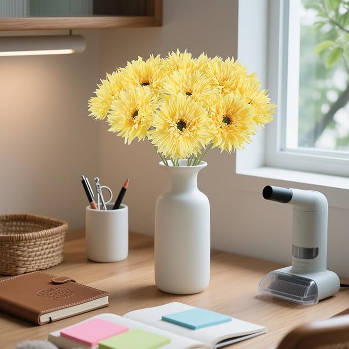 12pcs Yellow Gerbera Daisy Artificial Flowers Realistic Faux Daisies Fake Daisy Flowers for Vase Table Centerpiece Home Wedding Party Garden Decoration(Yellow)