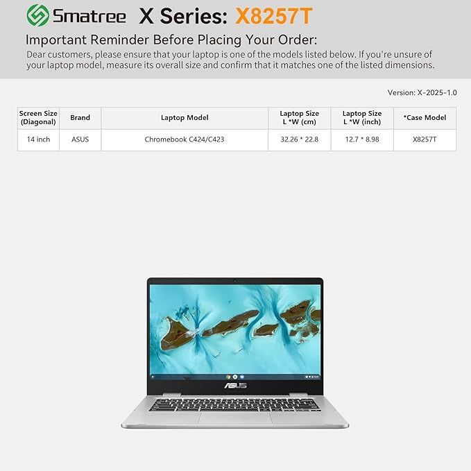 Smatree Hard EVA Protective Sleeve Case Compatible for 14 inch ASUS Chromebook C424/C423, Anti-Shock and Waterproof Laptop Case (X8257T)