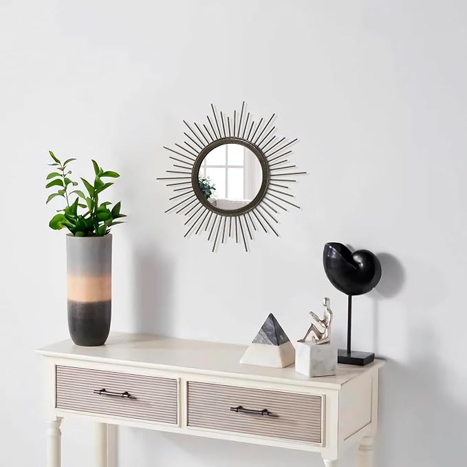 Sunburst Spoked Mirrors for Wall Boho Home Round Wall Art Mirror Classic Metal Modern Hanging Mirror Living Room Hallway Bathroom Bedroom Office Vanity Entryway