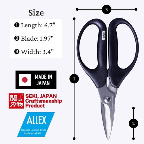 ALLEX Craft Scissors - 6.7" Heavy-Duty Utility Shears | Japanese Stainless Steel, Black Finish