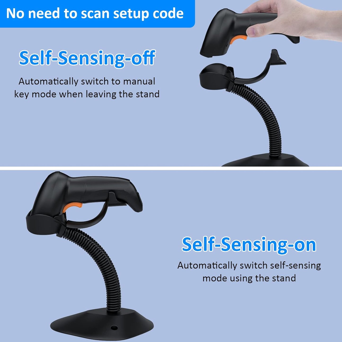 Skiennix USB Wireless Barcode Scanner - Ergonomic Design with Stand for Easy Scanning