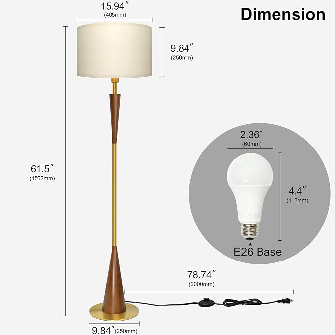 Floor Lamps for Living Room,61.5" Wood Floor Lamp,Retro Farmhouse Standing Lamp Includes 9W Bulb with 3-Color Temperature,Tall Lamp for Bedroom,Dining Room,Living Room,Corner,Bronze