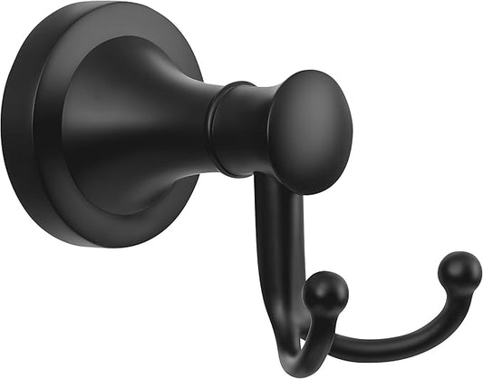 Black Bathroom Towel Hook, Matte Black Bathroom Robe Hook, Heavy Duty Double Towel Hooks Bath Modern Coat Clothes Hook Wall Mounted for Kitchen Washroom