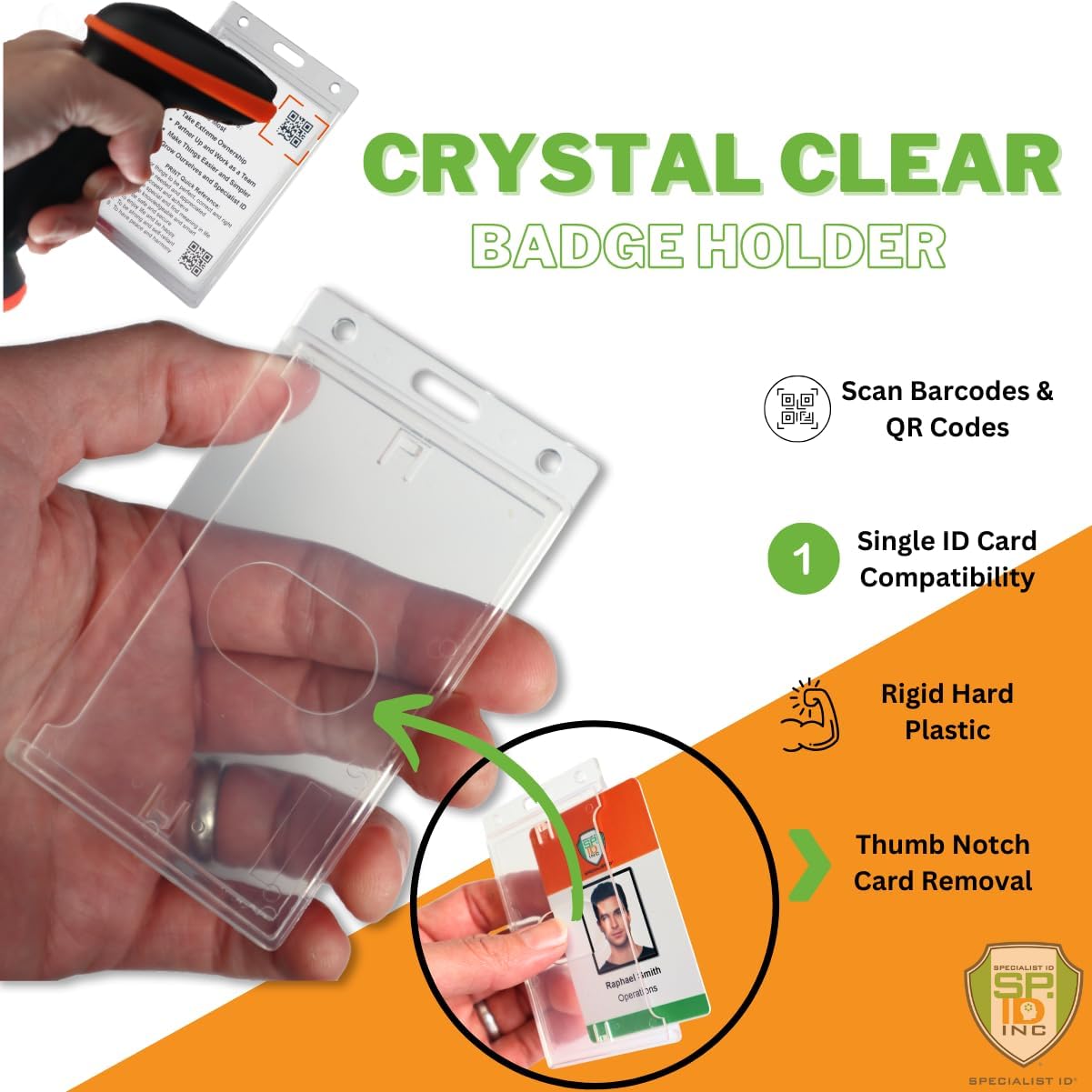 Specialist ID Crystal Clear Heavy Duty Badge Holder - Vertical Rigid ID Protector for Lanyards | 3 Pack