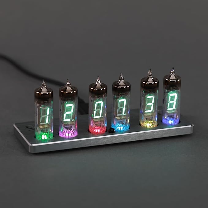 Nixie Tube Clock Digital with WiFi Auto-Sync, Voice Alarm, 15 Color Backlight, 9 Display Effects, Vintage Desk Clock for Home Office Decor